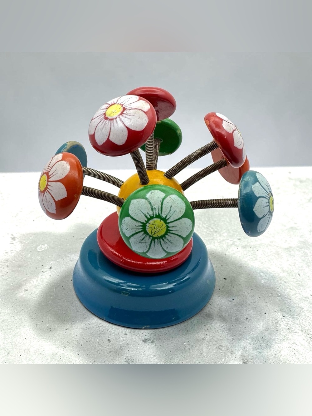 Music Box - Retro Childs Toy - Hand-Painted Multi-Color Daisy Table Accent